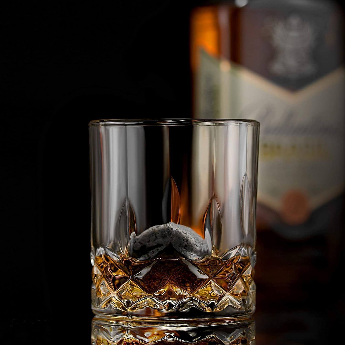 Connoisseur's Choice Whiskey Set - Signature Crystal Glasses & Cooling Granite Stones